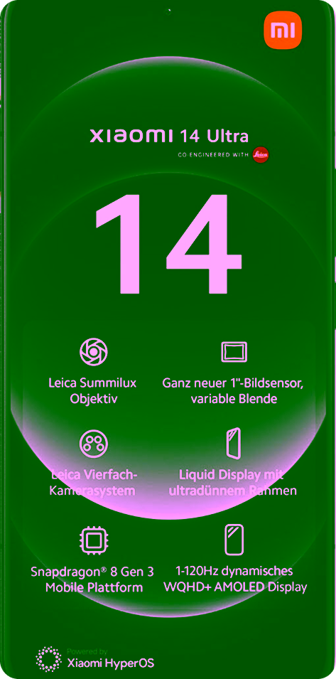 Vorderansicht eines Xiaomi 14 Ultra Smartphones.