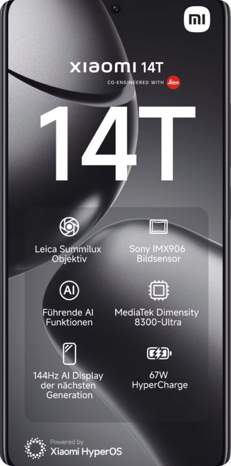 Vorderansicht eines Xiaomi 14T Smartphones.