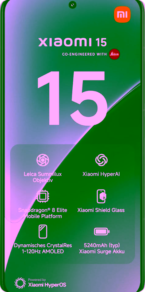 Vorderansicht eines Xiaomi 15 Smartphones.