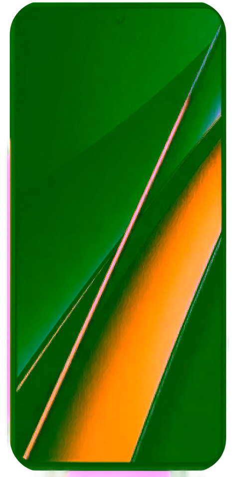 Ein Xiaomi Poco X6 Pro Smartphone mit einem blauen Rahmen, auf dessen Bildschirm ein buntes abstraktes Hintergrundbild zu sehen ist, von vorne betrachtet.